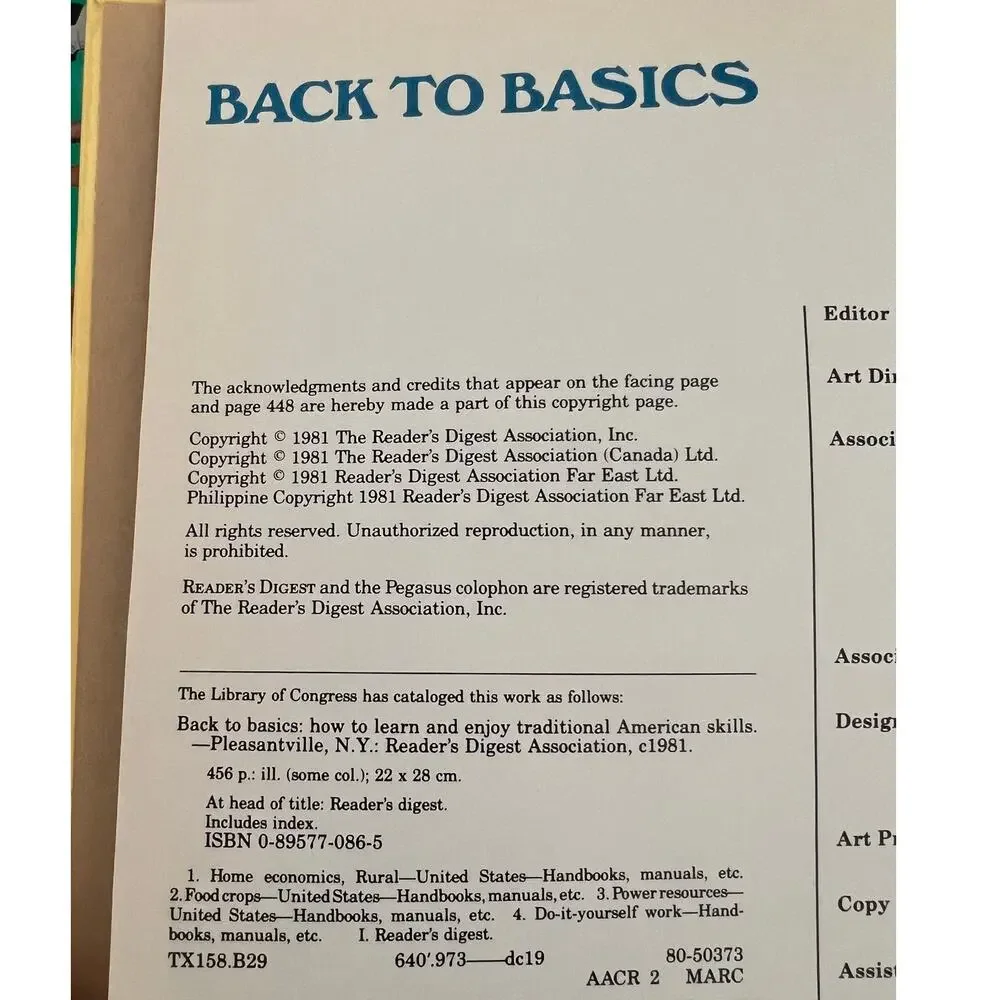 Vintage Reader's Digest Back to Basics 1981 Edition~Homesteading~Survival Skills